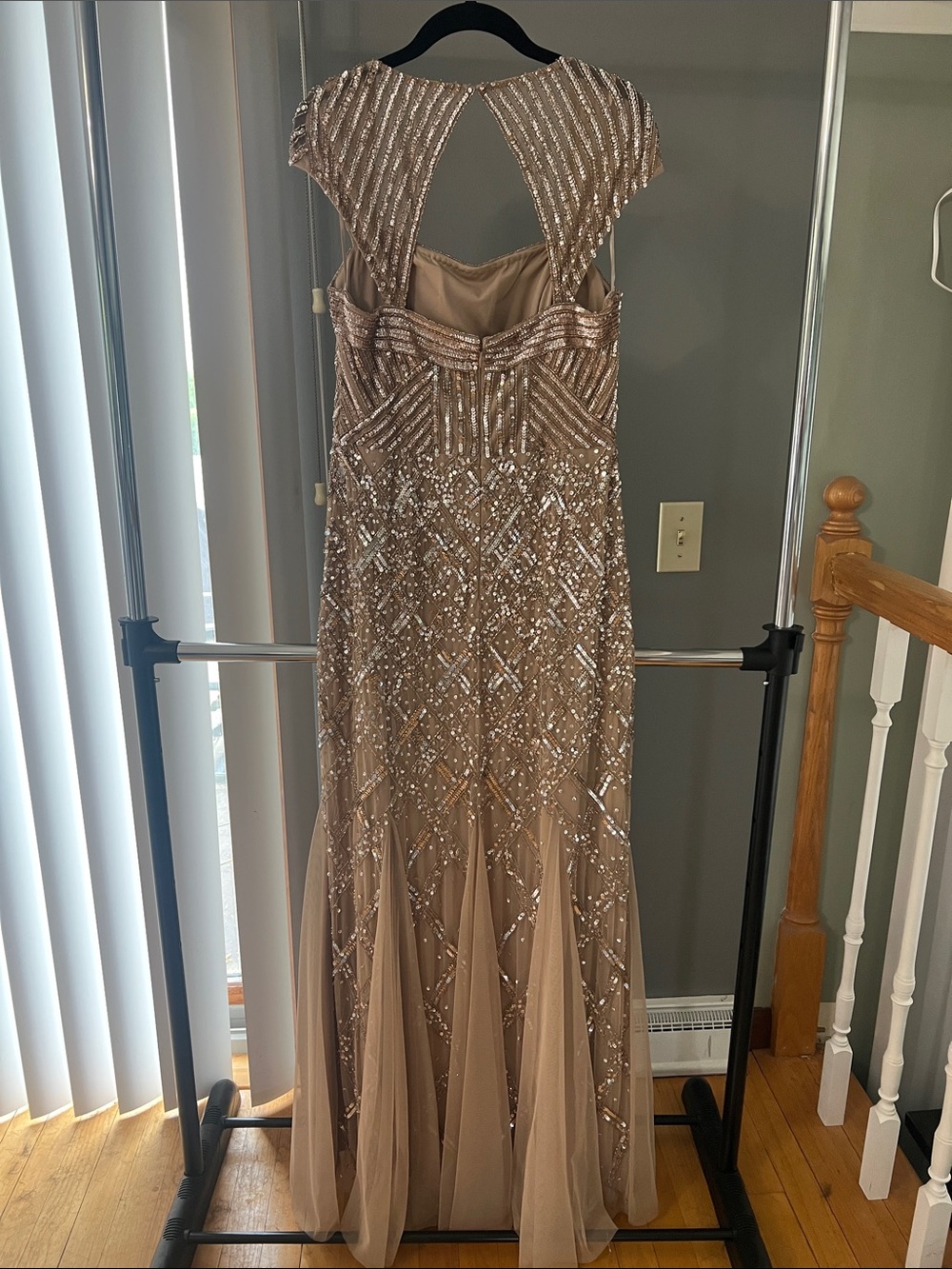 Adrianna Papell Rose Gold Sequin Prom Gown - Picture 2 of 7